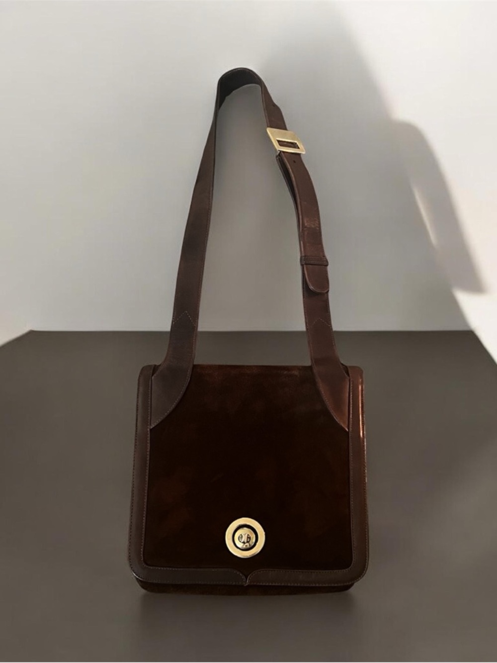 Susan Gail Black Handbag with Gold Logo Stamp